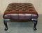 Large Vintage Oxblood Leather 2 Person Footstool with Chesterfield Tufting 11