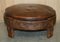 Antique Hand-Carved Footstool in Brown Leather, 1850, Image 2