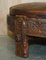 Antique Hand-Carved Footstool in Brown Leather, 1850, Image 3