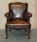 Art Deco Hand Dyed Cigar Brown Leather Club Armchairs, Set of 2 3