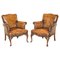 Art Deco Hand Dyed Cigar Brown Leather Club Armchairs, Set of 2 1