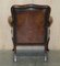 Art Deco Hand Dyed Cigar Brown Leather Club Armchairs, Set of 2 16