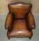 Art Deco Hand Dyed Cigar Brown Leather Club Armchairs, Set of 2 13