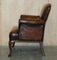 Art Deco Hand Dyed Cigar Brown Leather Club Armchairs, Set of 2 17