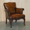 Art Deco Hand Dyed Cigar Brown Leather Club Armchairs, Set of 2 18