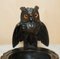 Antique Black Forest Wooden Carved Owl Matchstick Holders and Ashtray, Set of 9 3