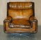 Whisky Brown Leather Swivel Armchair & Ottoman, 1970s, Set of 2 4