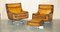 Whisky Brown Leather Swivel Armchair & Ottoman, 1970s, Set of 2 2