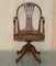 Antique George Hepplewhite Wheatgrass Captains Chair in Brown Leather, 1880, Image 2
