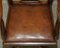 Antique George Hepplewhite Wheatgrass Captains Chair in Brown Leather, 1880, Image 15