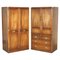 Vintage Hardwood & Brass Military Campaign Wardrobes with Drawers, Set of 2 1