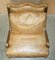 Large Vintage Italian Brown Leather & Giltwood Throne Armchair & Footstool, Set of 2 13
