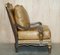 Large Vintage Italian Brown Leather & Giltwood Throne Armchair & Footstool, Set of 2 15