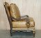 Large Vintage Italian Brown Leather & Giltwood Throne Armchair & Footstool, Set of 2, Image 15