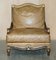 Large Vintage Italian Brown Leather & Giltwood Throne Armchair & Footstool, Set of 2 3