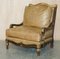 Large Vintage Italian Brown Leather & Giltwood Throne Armchair & Footstool, Set of 2 2