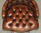 Antique Cigar Brown Leather Chesterfield Captain Armchair with Brass Castors 17