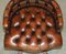 Antique Cigar Brown Leather Chesterfield Captain Armchair with Brass Castors, Image 17