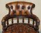 Antique Cigar Brown Leather Chesterfield Captain Armchair with Brass Castors, Image 3