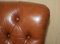 Brown Leather Chesterfield Armchair & Ottoman, Set of 2 6