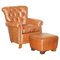 Brown Leather Chesterfield Armchair & Ottoman, Set of 2, Image 1