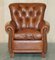 Brown Leather Chesterfield Armchair & Ottoman, Set of 2 2