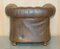 Vintage Hand Dyed Brown Leather Chesterfield Club Armchair Walnut, 1950s, Image 18