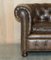 Vintage Hand Dyed Brown Leather Chesterfield Club Armchair Walnut, 1950s 7