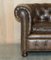 Vintage Hand Dyed Brown Leather Chesterfield Club Armchair Walnut, 1950s, Image 7