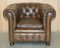 Vintage Hand Dyed Brown Leather Chesterfield Club Armchair Walnut, 1950s 2
