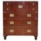 Vintage Brown Military Campaign TV Media Storage Cabinet False Drawers, Image 1