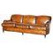 Sofá grande con brazos en forma de desplazamiento de cuero marrón de George Smith para Howard & Sons, Imagen 1