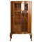 Small Walnut Glazed Bookcase with Glass Shelves on Queen Ann Style Legs, Image 1