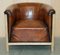 Fully Stitched Brown Leather Limed Oak Tub Club Armchairs, Set of 2, Image 3