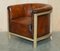 Fully Stitched Brown Leather Limed Oak Tub Club Armchairs, Set of 2 2
