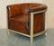 Fully Stitched Brown Leather Limed Oak Tub Club Armchairs, Set of 2, Image 2