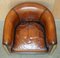 Fully Stitched Brown Leather Limed Oak Tub Club Armchairs, Set of 2 9
