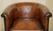Fully Stitched Brown Leather Limed Oak Tub Club Armchairs, Set of 2 4