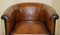 Fully Stitched Brown Leather Limed Oak Tub Club Armchairs, Set of 2, Image 4