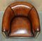 Fully Stitched Brown Leather Limed Oak Tub Club Armchairs, Set of 2 16