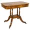 Burr Walnut & Brown Leather Chess Table with Reversible Top, Image 1