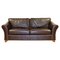 Sofá de dos plazas de cuero marrón con patas de madera de Marks & Spencer, Imagen 1