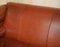 Vintage Art Nouveau Chestnut Brown Leather Club Sofa with Carved Wood Frame 5