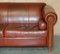 Vintage Art Nouveau Chestnut Brown Leather Club Sofa with Carved Wood Frame 11