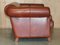 Vintage Art Nouveau Chestnut Brown Leather Club Sofa with Carved Wood Frame 17