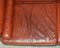 Vintage Art Nouveau Chestnut Brown Leather Club Sofa with Carved Wood Frame 16