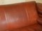 Vintage Art Nouveau Chestnut Brown Leather Club Sofa with Carved Wood Frame 12