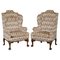 Antique Kilim Fabric Wingback Armchairs with Carved Claw & Ball Feet, 1900, Set of 2 1