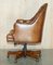 Vintage Aged Brown Leather Chesterfield Captains Swivel Office Chair 20