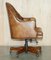 Vintage Aged Brown Leather Chesterfield Captains Swivel Office Chair, Image 18